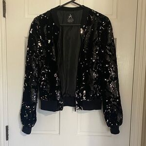 Atmosphere Black Sequin Bomber Jacket